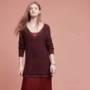 Anthropologie Knitted & Knotted Laced Betten Lace Hem Trim Plum Sweater